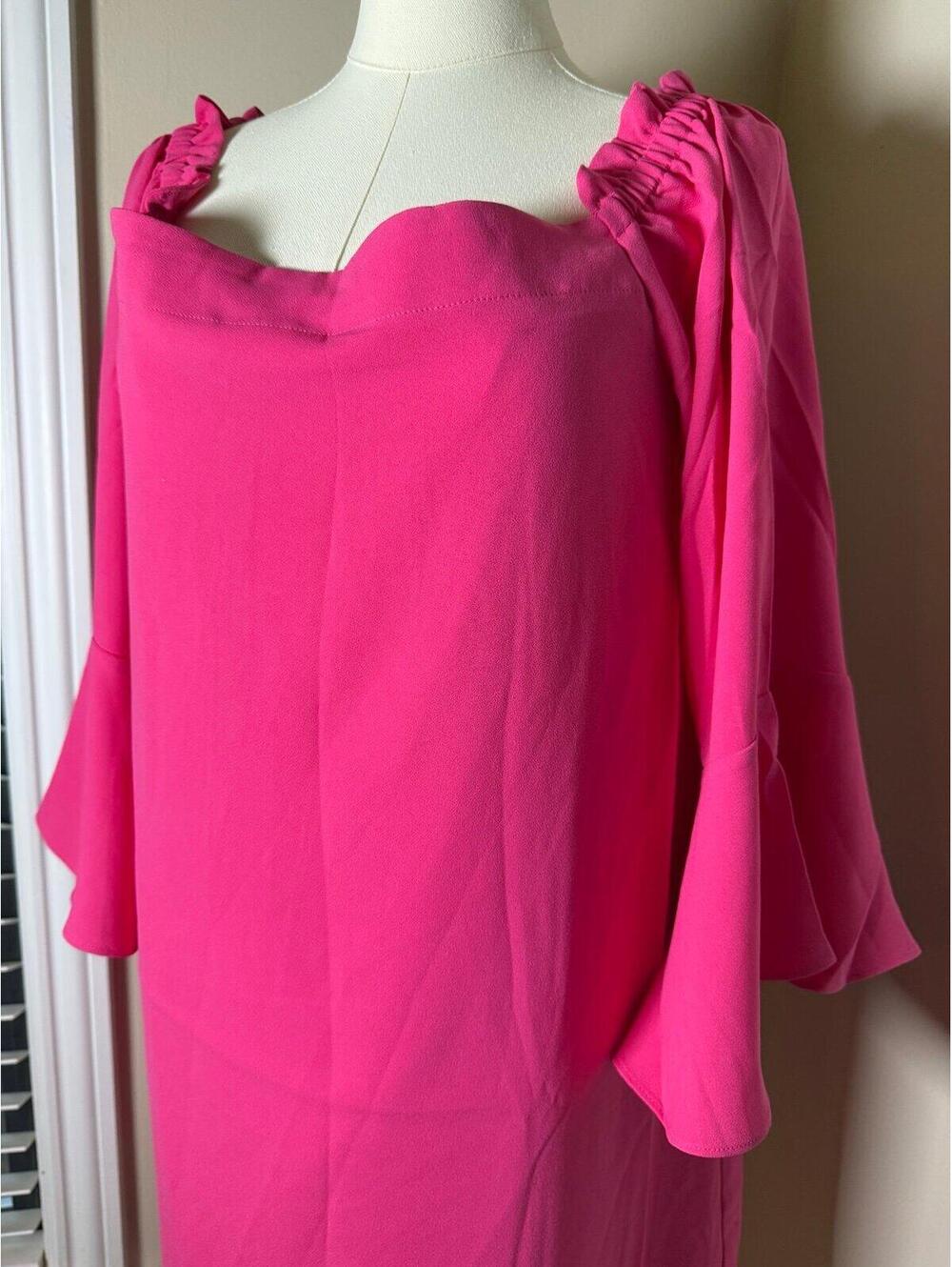 NWT Trina Turk Knox‎ Dress Medium Pink Bell Sleeve Neck Shift Dress $258